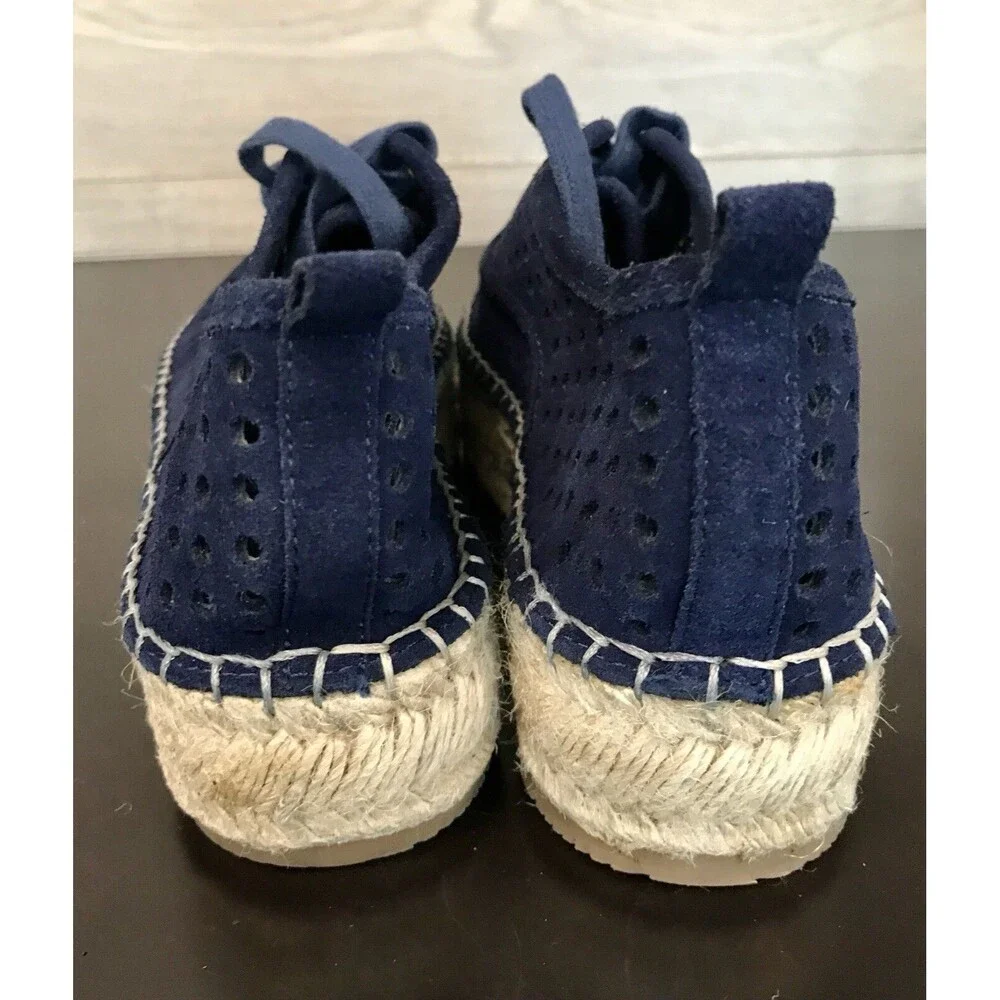 J/Slides Rileyy Navy Blue‎ Perforated Suede Espadrille Laced Sneakers Women 9.5